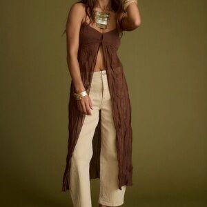 12th Tribe Brown Mischa long line Camisole Top gauze tank top size medium NWT